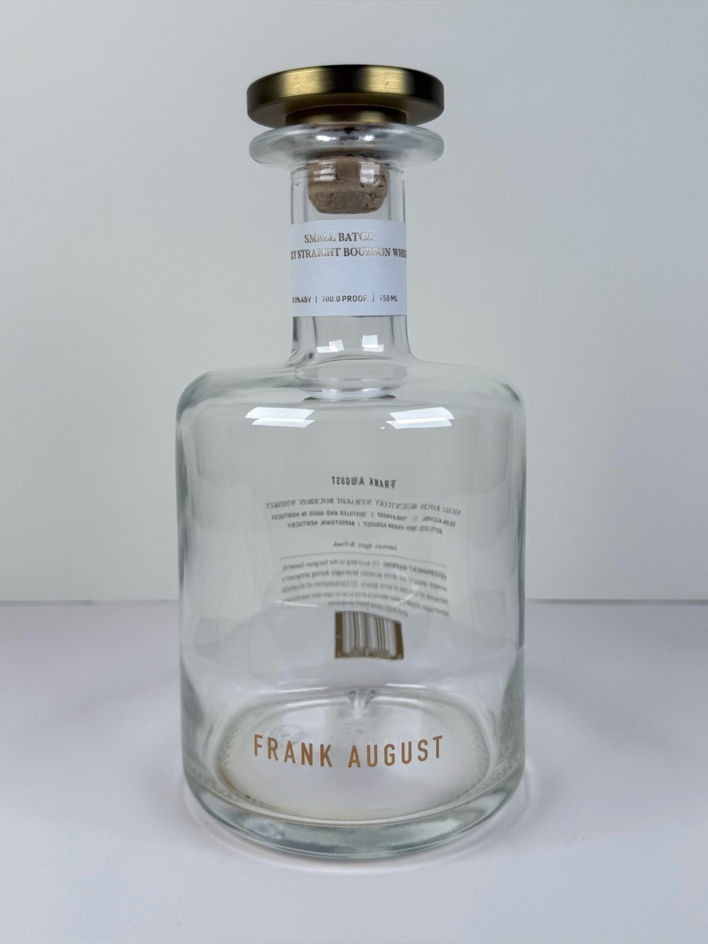 Frank August Small Batch Bourbon Whiskey Empty Unrinsed 750 ml Bottle Stopper